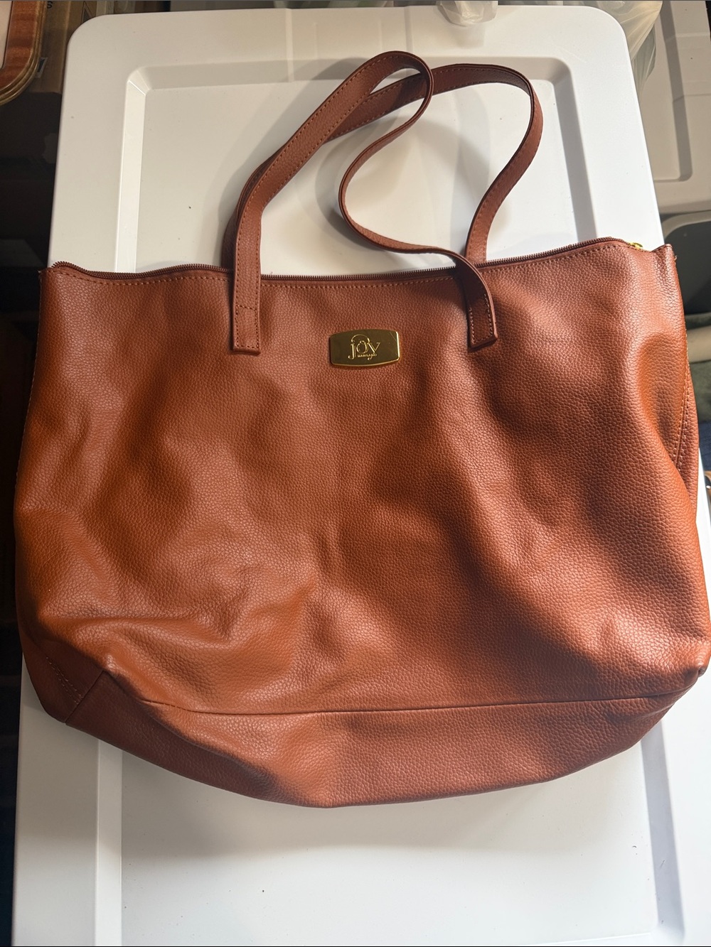 Joy Mangano Large Brown Tote Bag with Removable Pouch